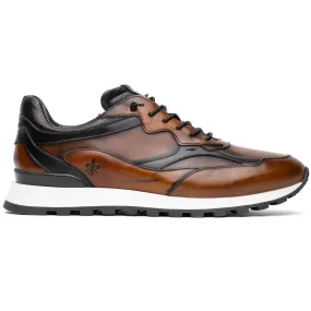 Sure, I understand that you want to optimize the title of the e-commerce product. How about this for the revised title: Hand-Finished Cognac and Black BRAVO Trainer - 65-355-BRN