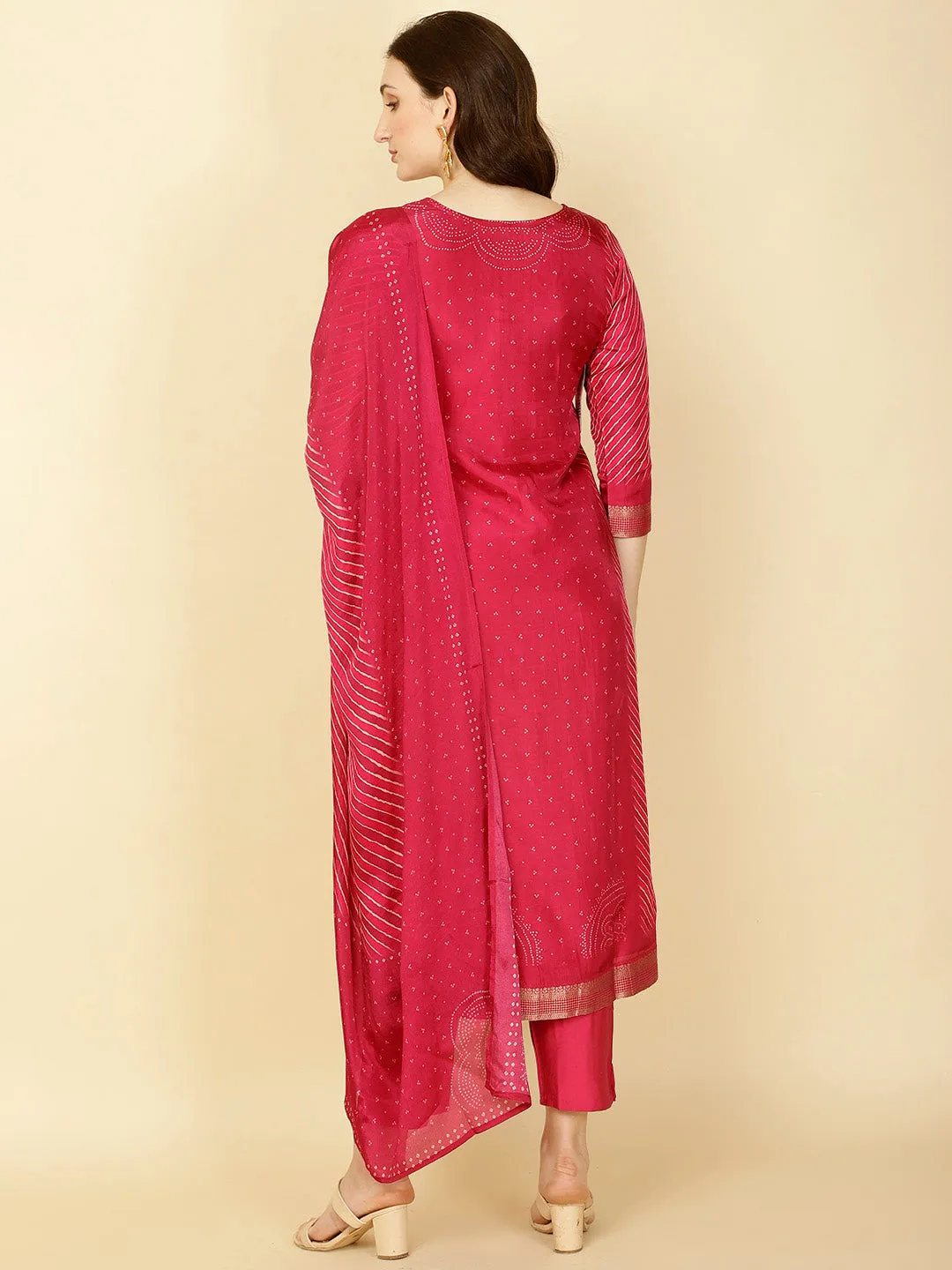 Abstract Printed Handloom Kurta With Pants & Dupatta