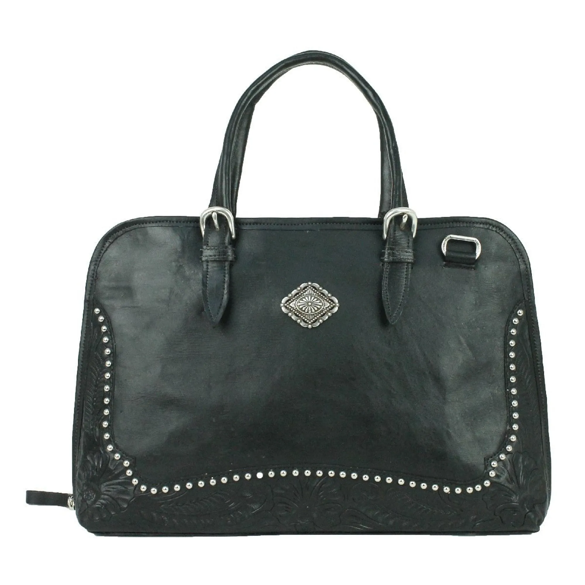 American West Pendleton Pony Black Tooled Leather Smart Briefcase
