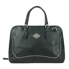 American West Pendleton Pony Black Tooled Leather Smart Briefcase
