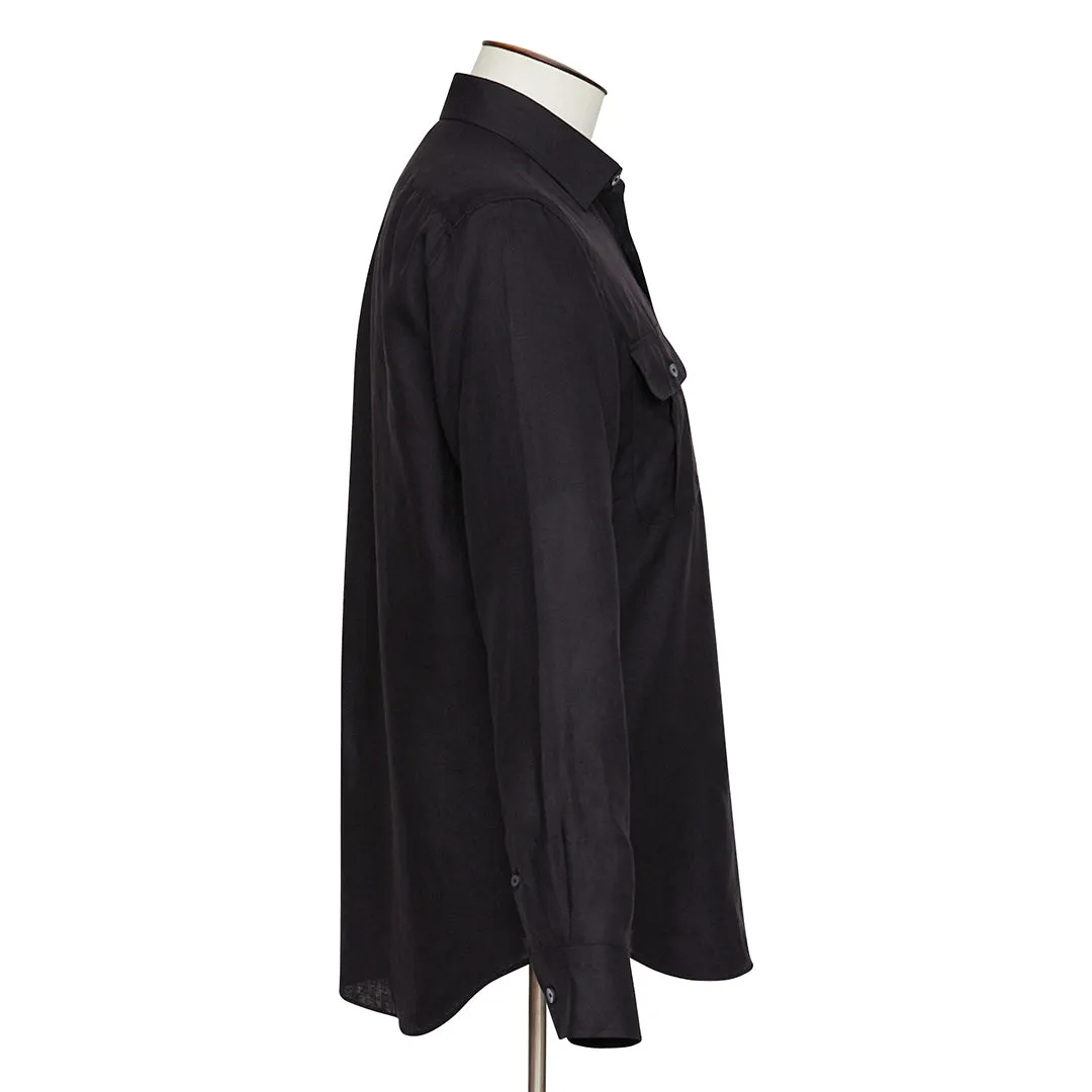 Black Linen Twill Double Pocket Overshirt
