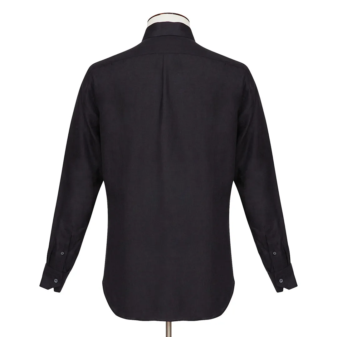 Black Linen Twill Double Pocket Overshirt