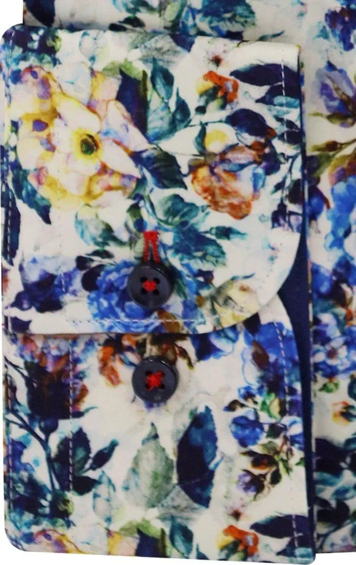 Blue and Yellow Floral on Ivory Ground