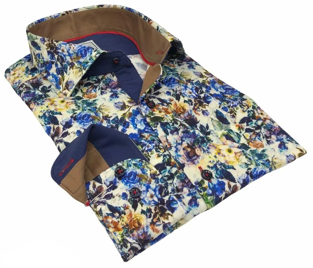 Blue and Yellow Floral on Ivory Ground