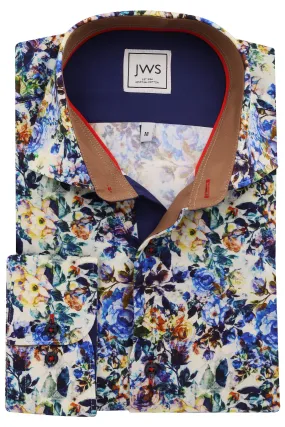 Blue and Yellow Floral on Ivory Ground