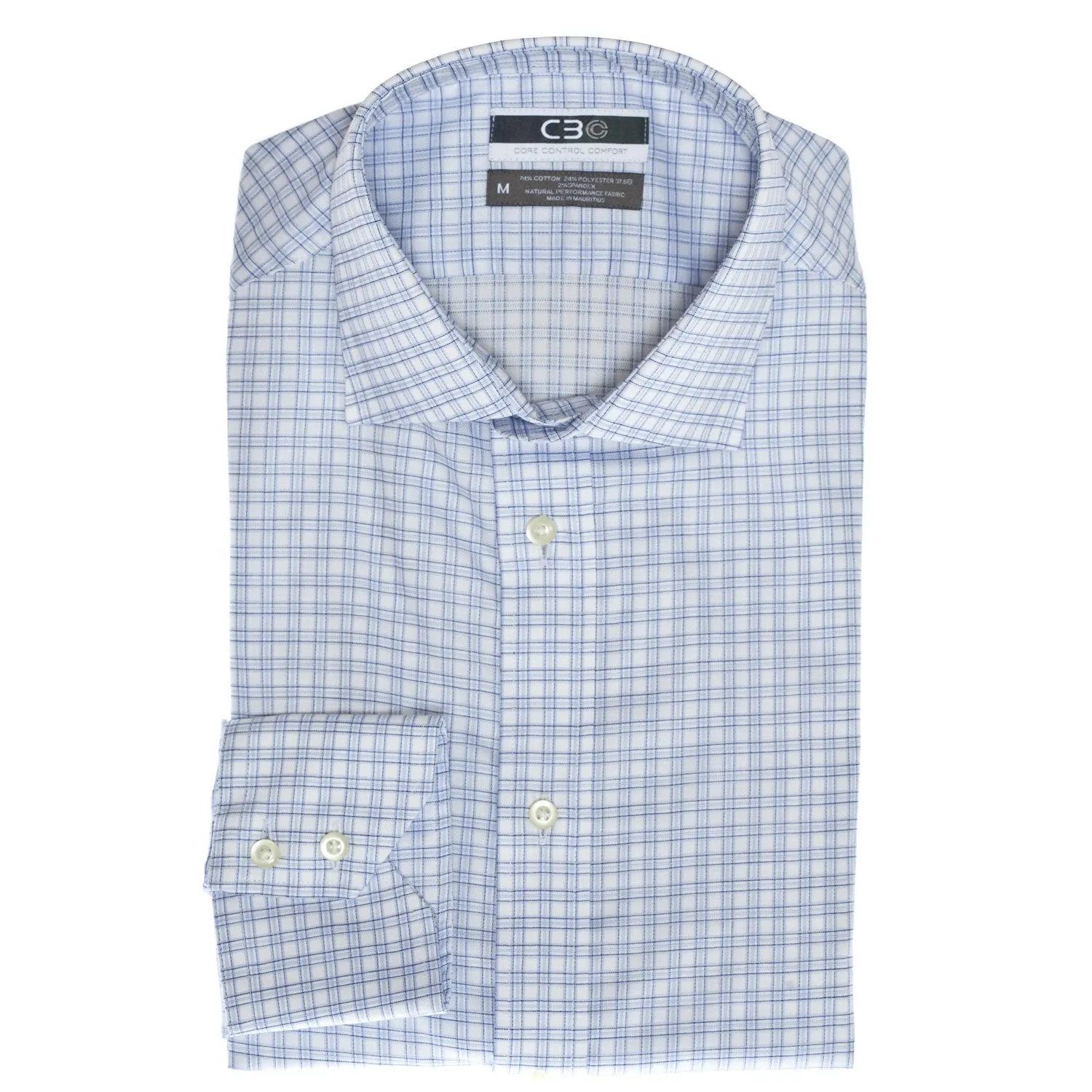 C3 Blue Windowpane Performance Sport Shirt