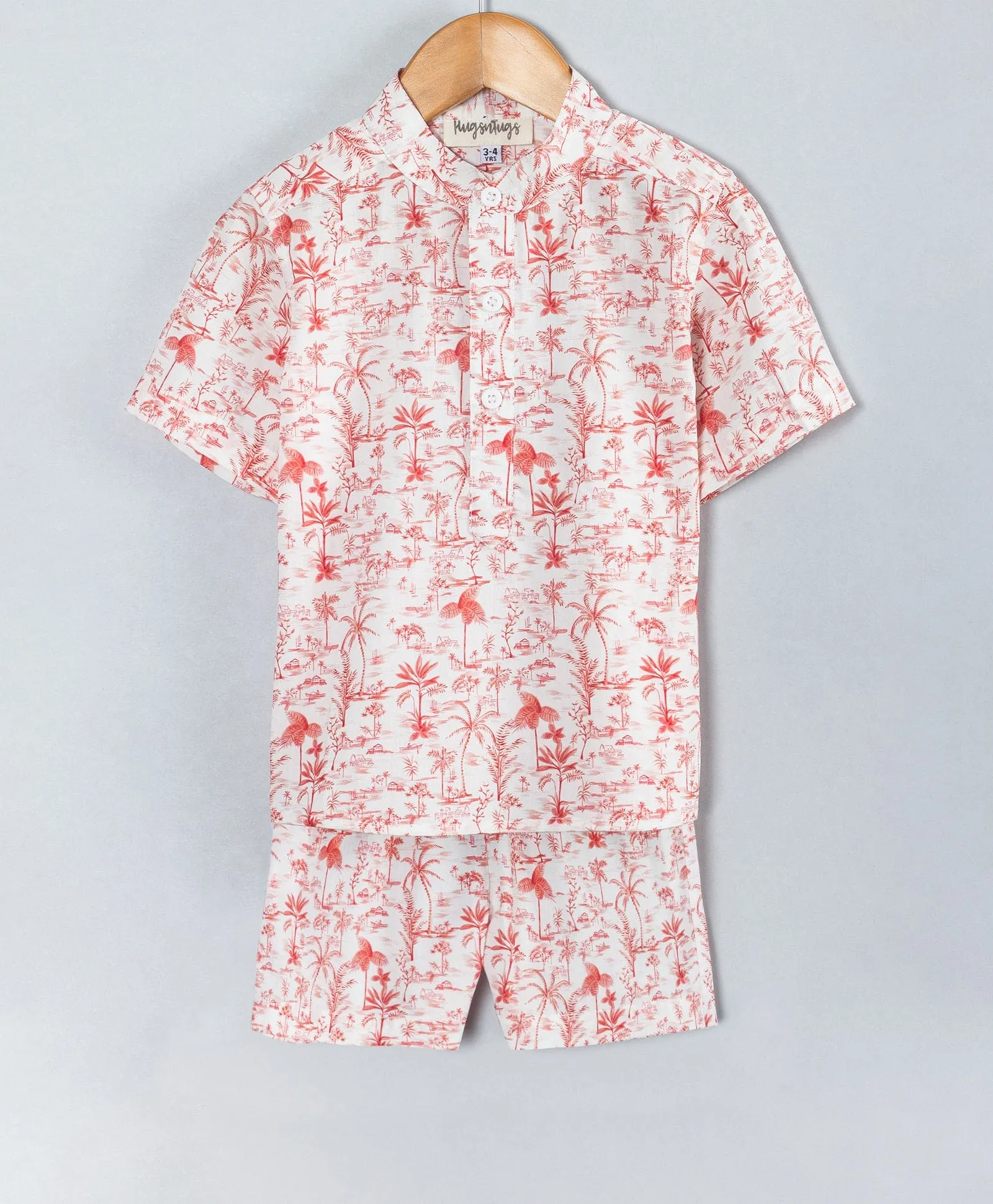 Coconut tree & hut all over print boys coordinate set-Orange