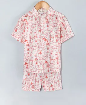 Coconut tree & hut all over print boys coordinate set-Orange