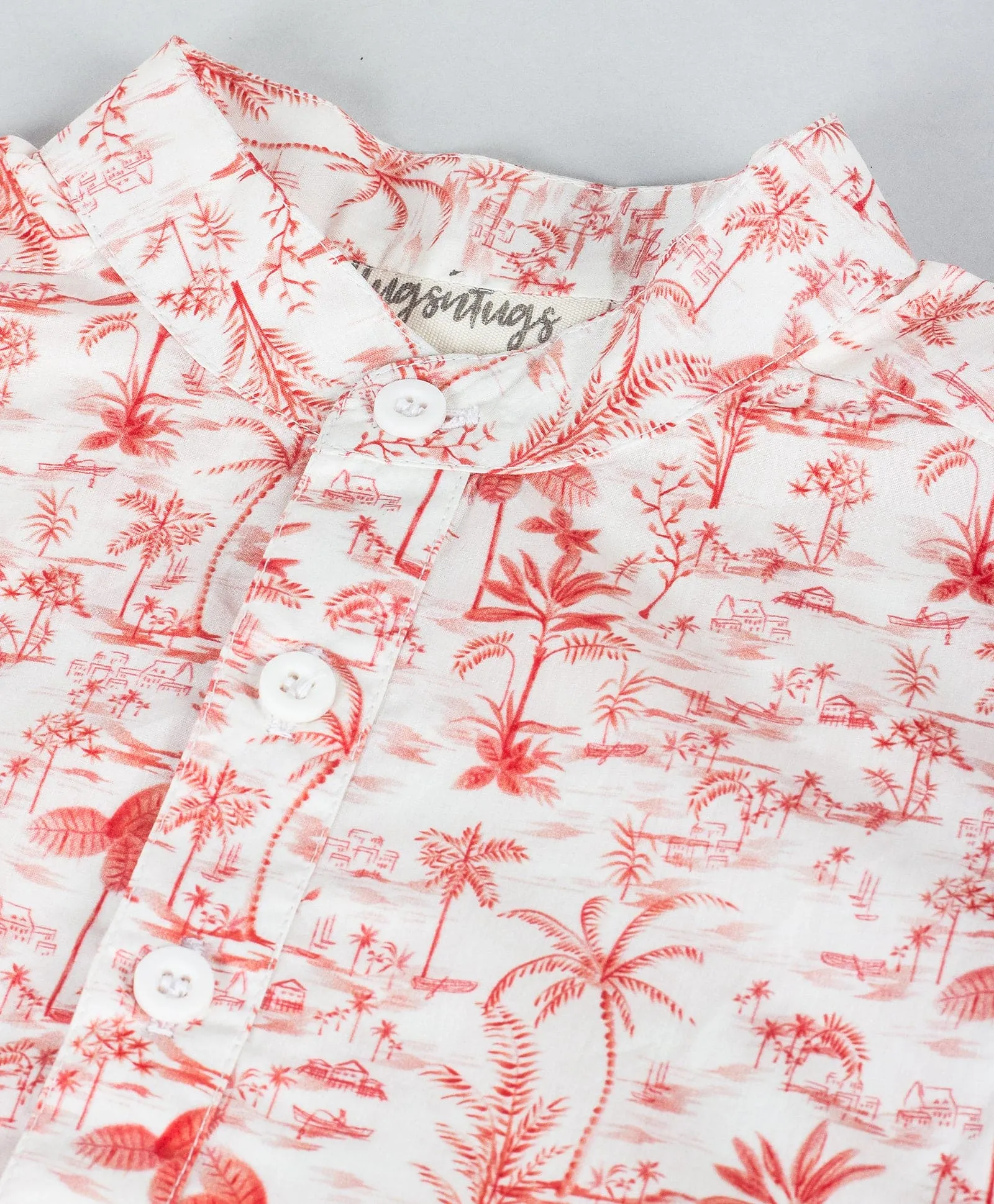 Coconut tree & hut all over print boys coordinate set-Orange