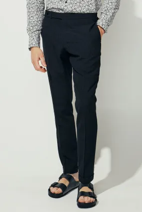Como Trouser - Black Shadow Stripe Tropical Wool