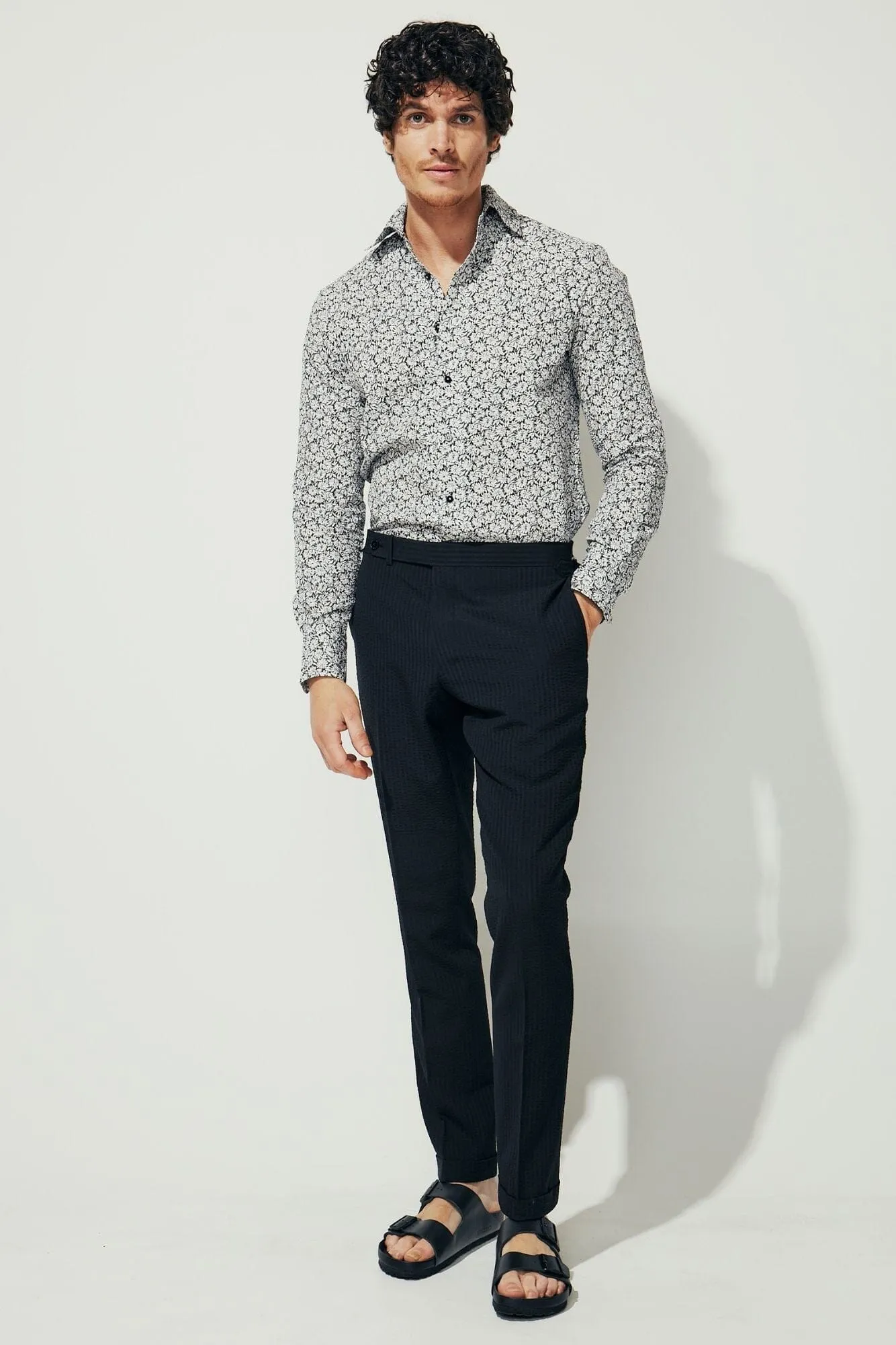 Como Trouser - Black Shadow Stripe Tropical Wool