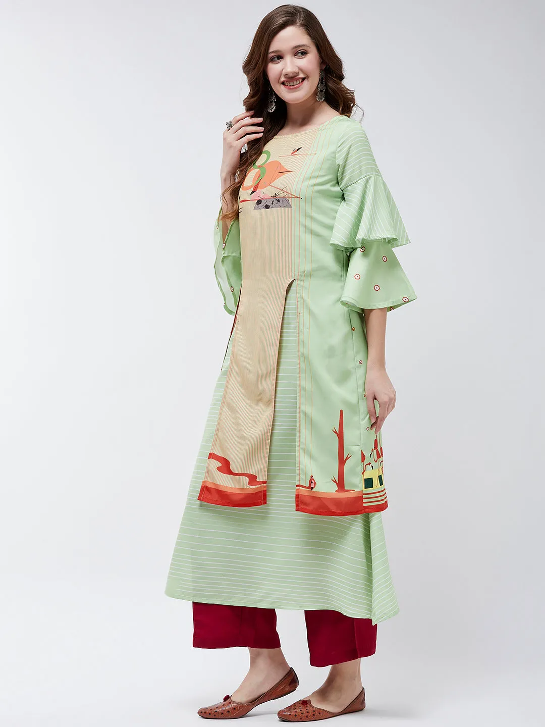 Double Layered Flamingo Printed Kurta