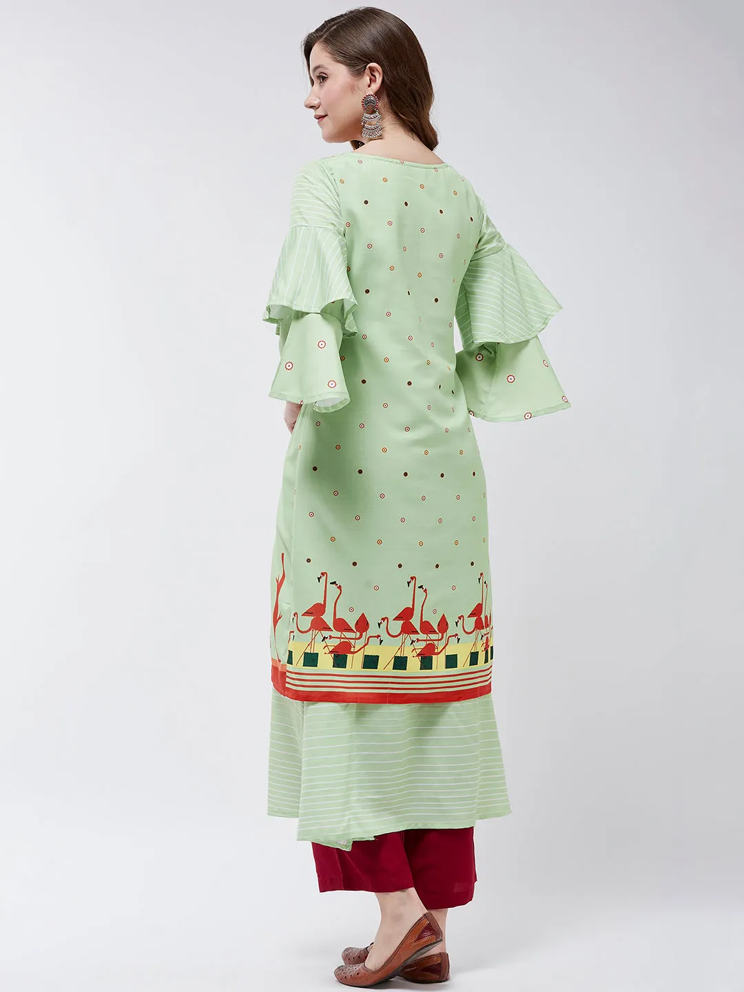 Double Layered Flamingo Printed Kurta