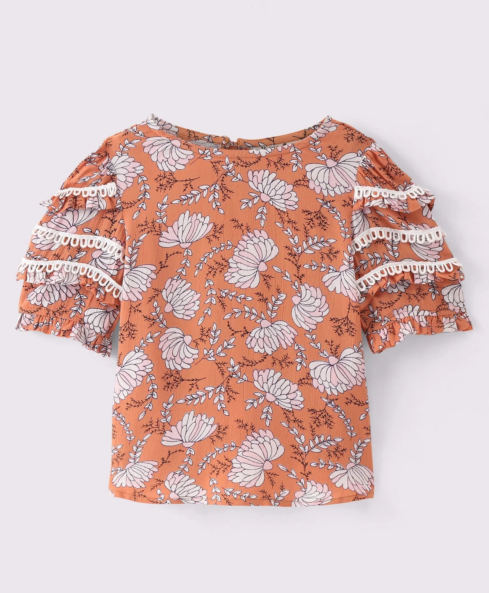 Floral Cotton Top with contrast collar-Green