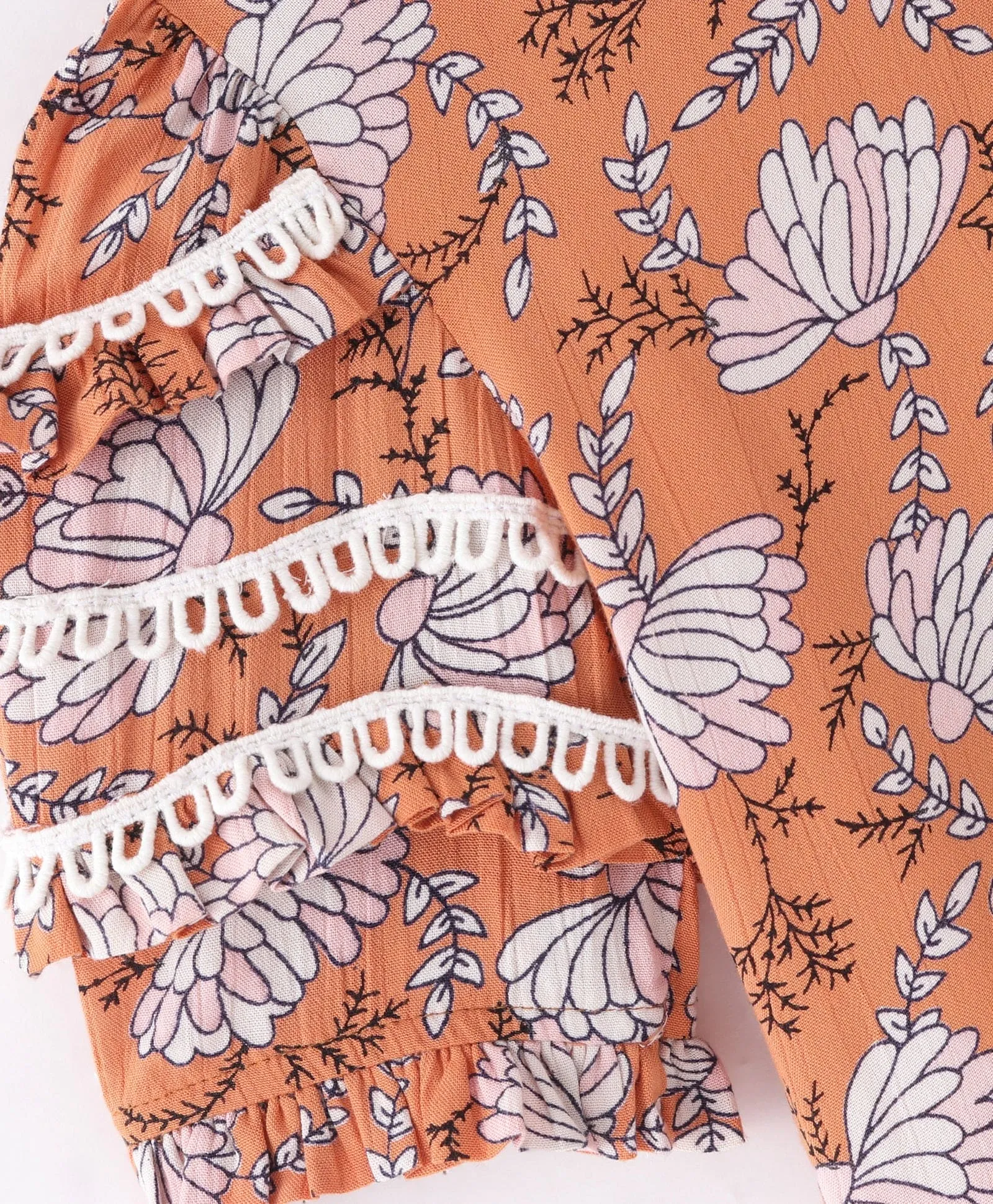 Floral Cotton Top with contrast collar-Green