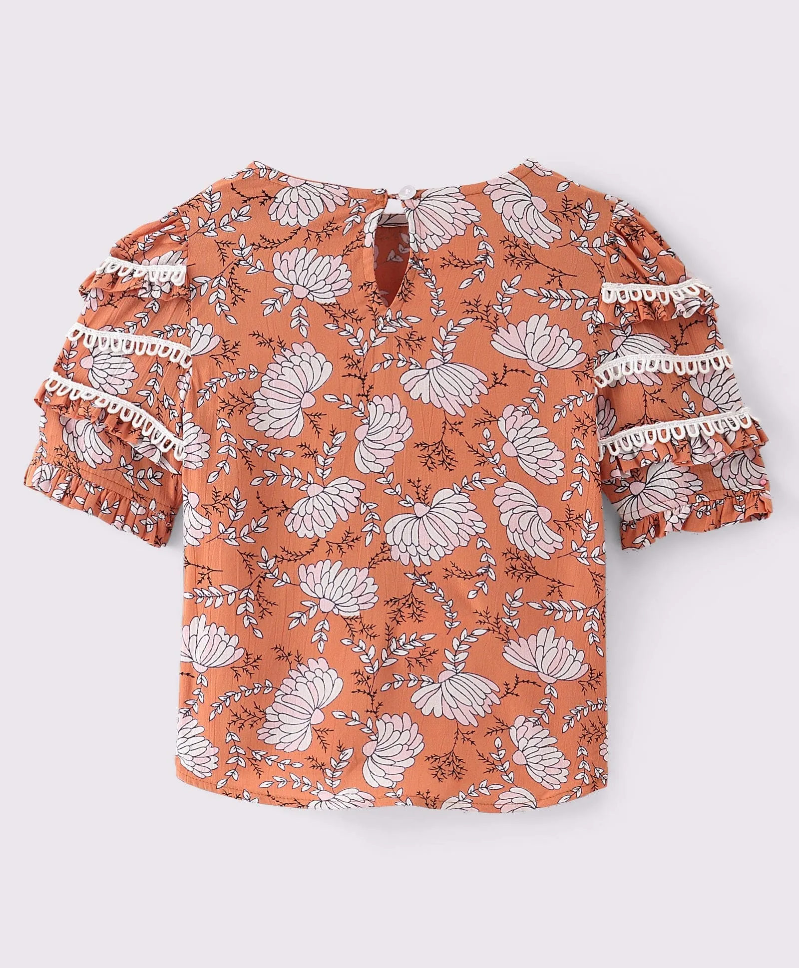 Floral Cotton Top with contrast collar-Green