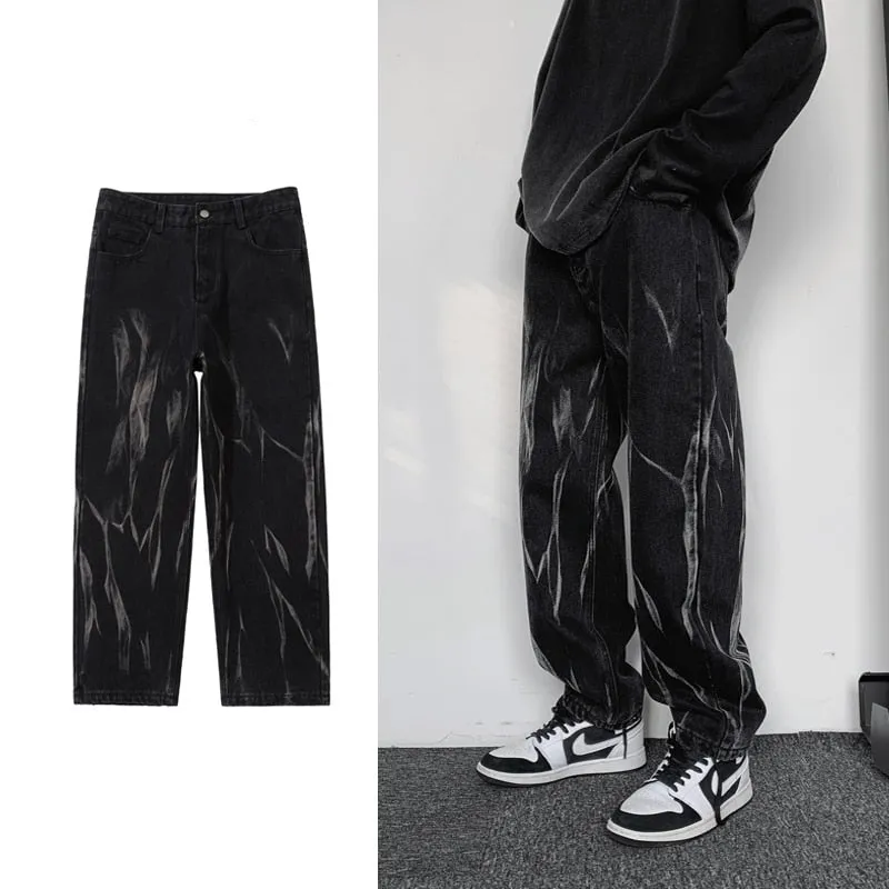 GbolsosMen's Casual Oversize Black Jeans Woman Hip Hop Loose Straight Jeans 2021 Korean Streetwear Male Denim Pants Clothing Fashion