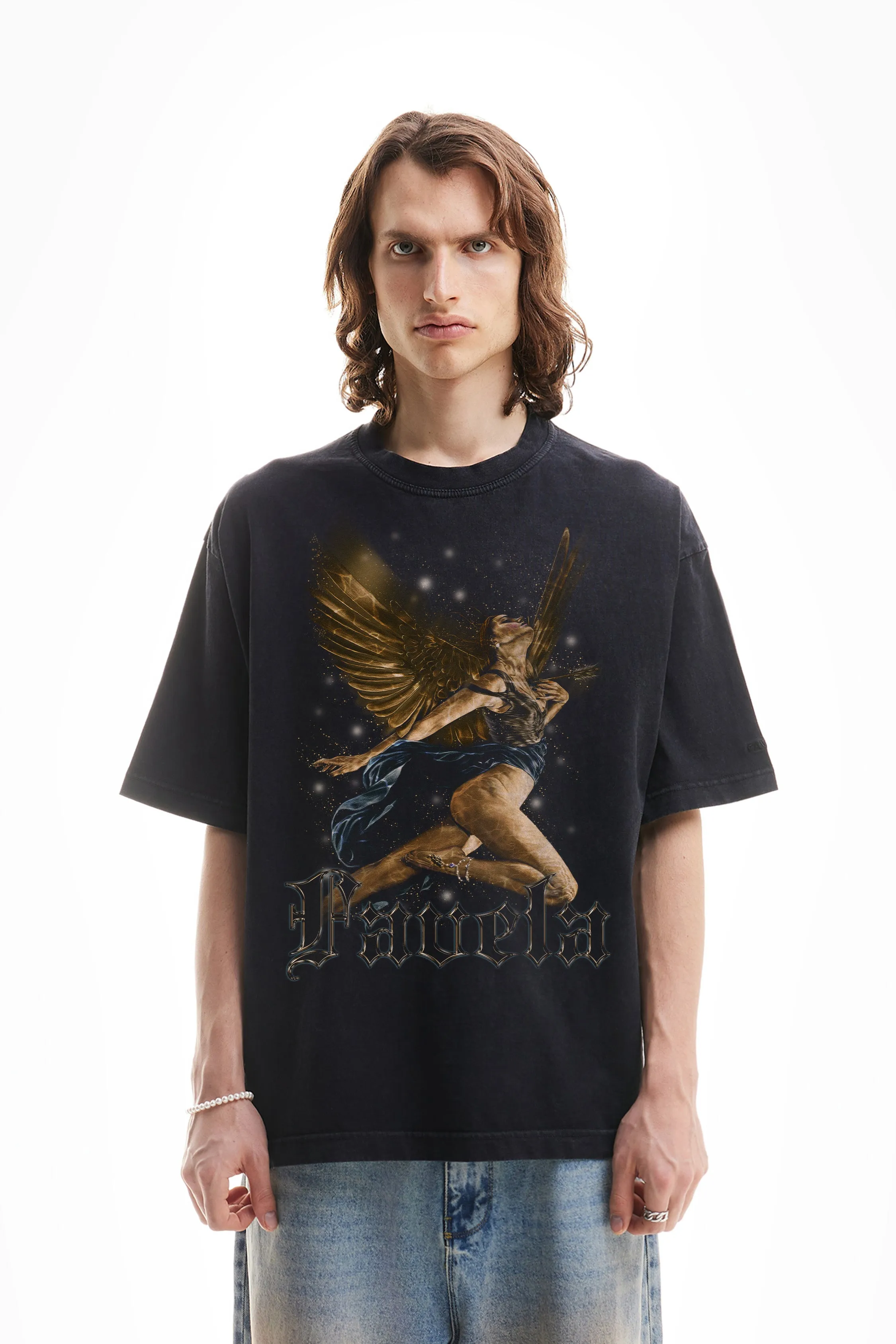 GOLDEN ANKLET BLACK WASHED T-SHIRT