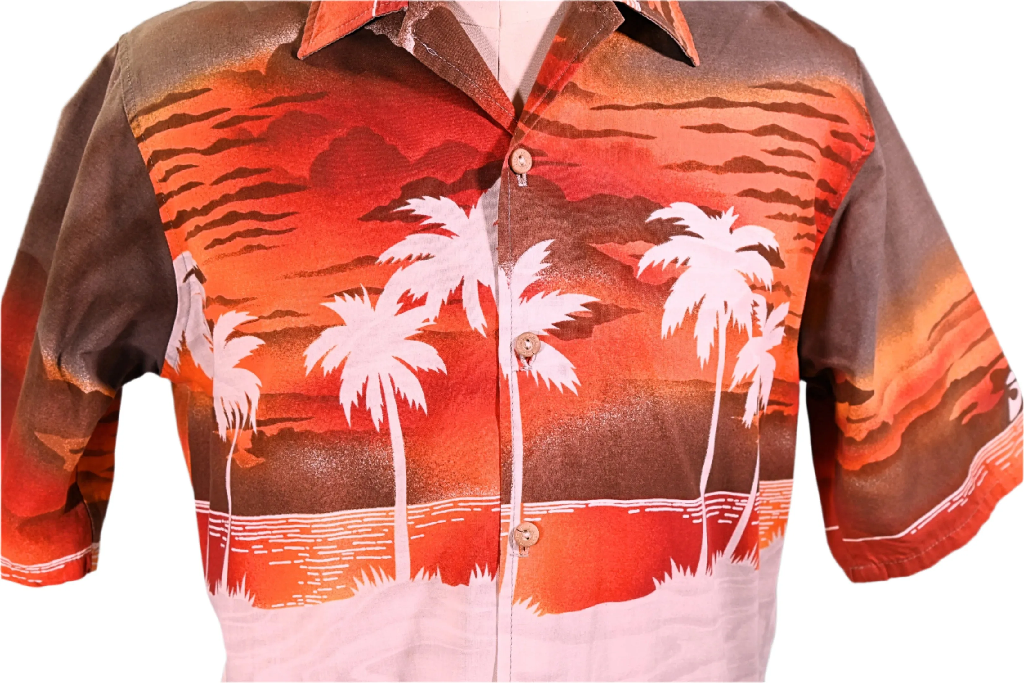 Hobie Vintage 70s Hawaiian Shirt, Silhouette Surfer Woodie Aloha Shirt L