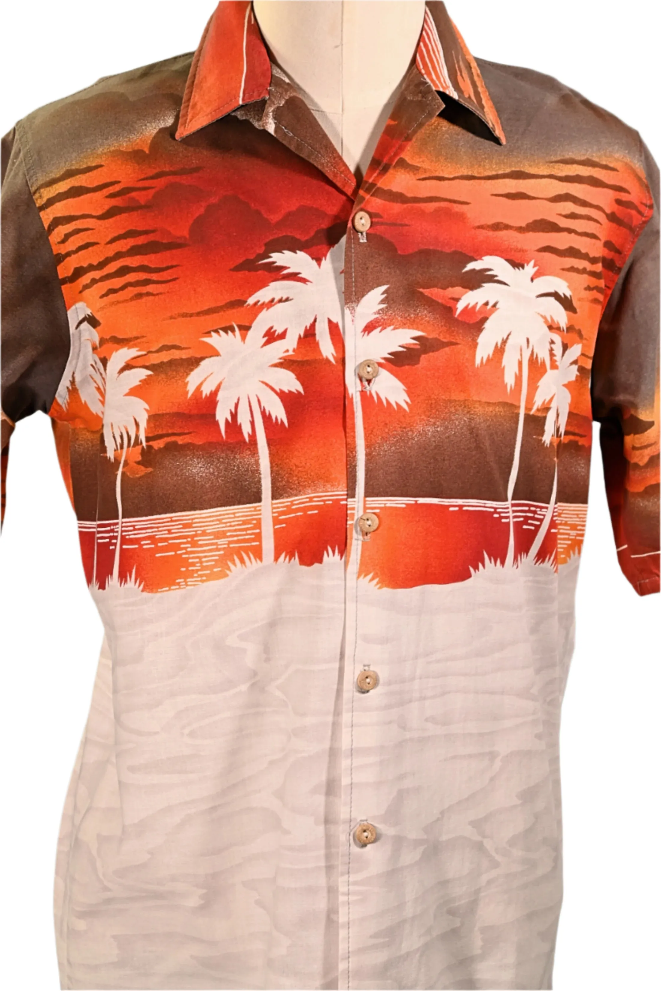 Hobie Vintage 70s Hawaiian Shirt, Silhouette Surfer Woodie Aloha Shirt L