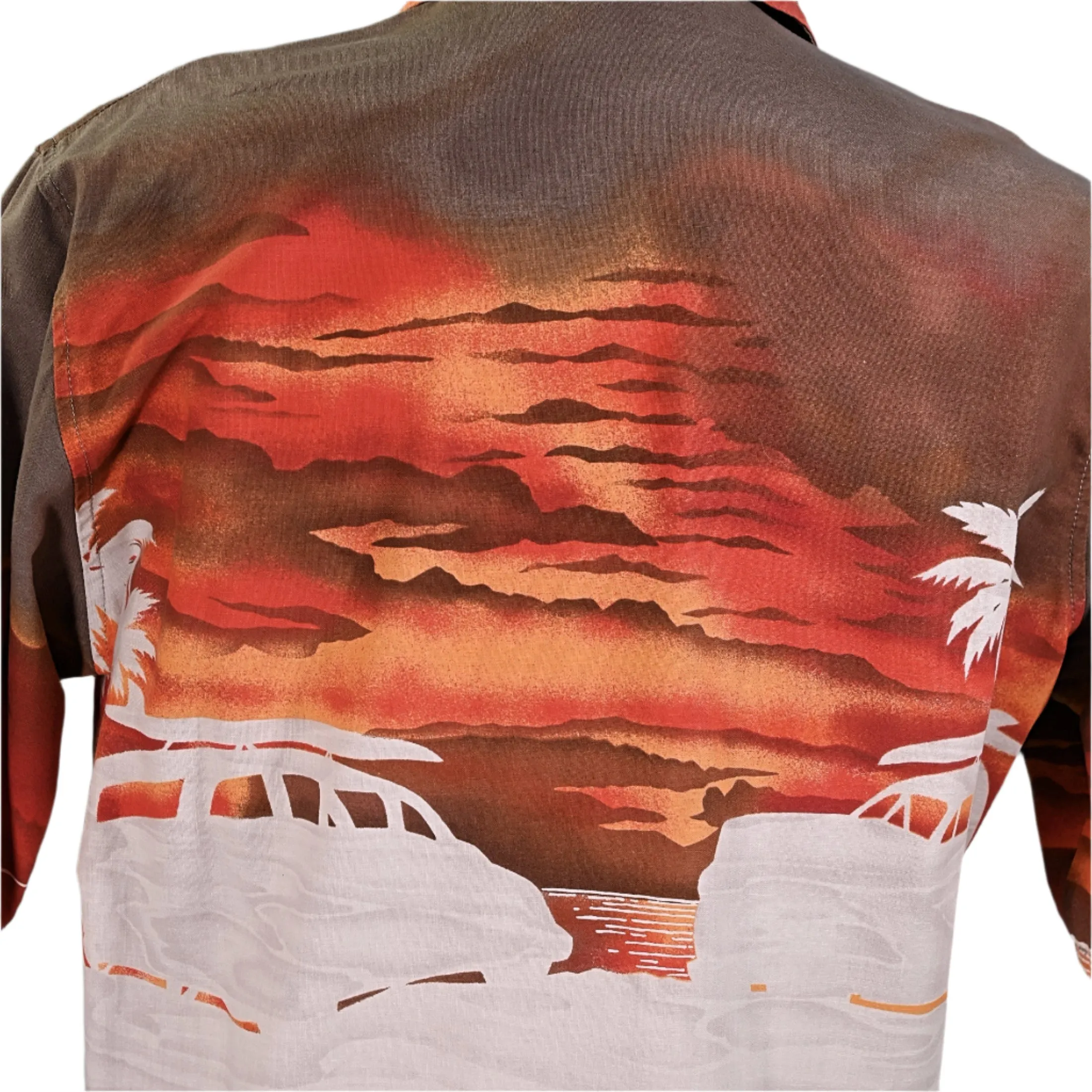 Hobie Vintage 70s Hawaiian Shirt, Silhouette Surfer Woodie Aloha Shirt L