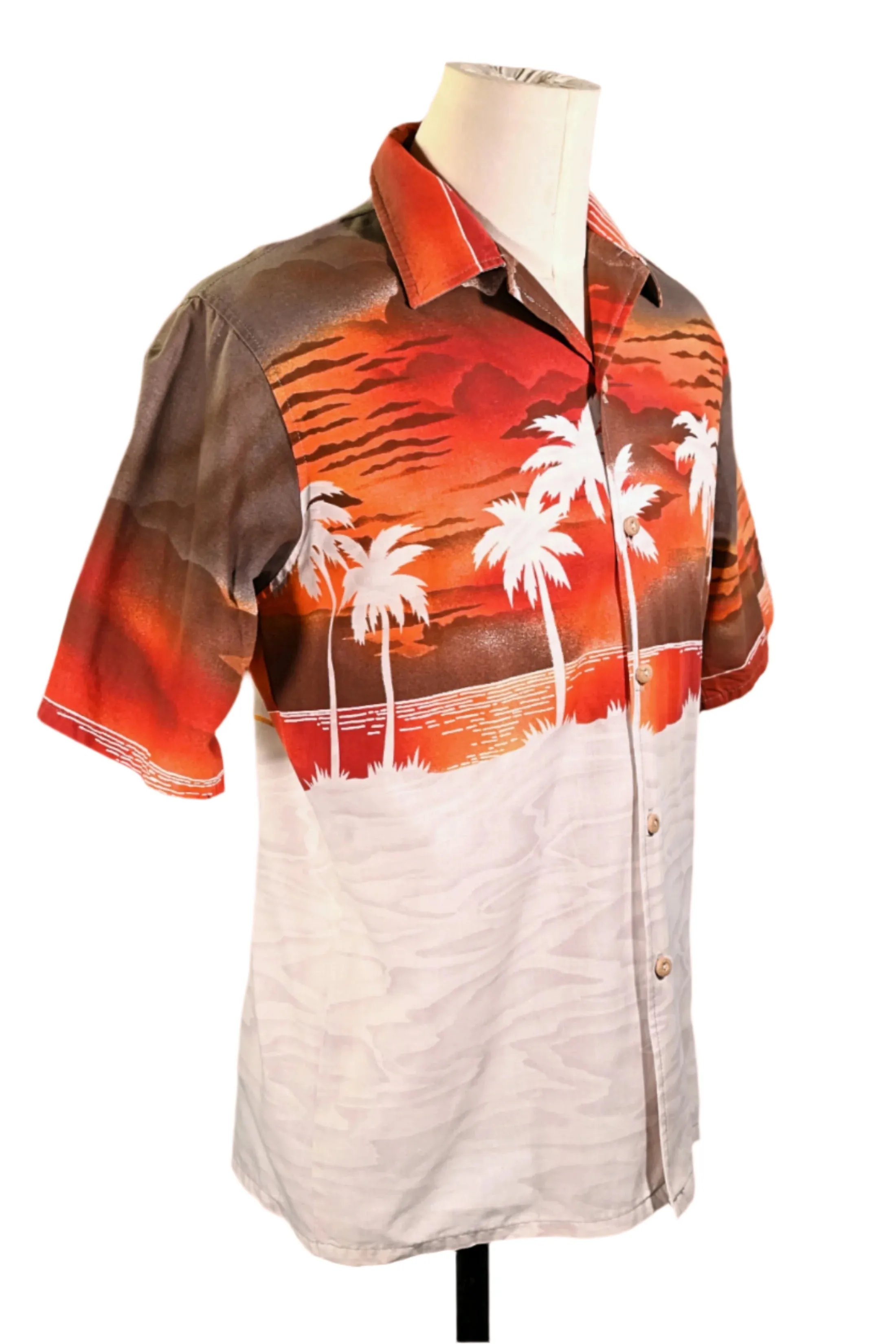 Hobie Vintage 70s Hawaiian Shirt, Silhouette Surfer Woodie Aloha Shirt L