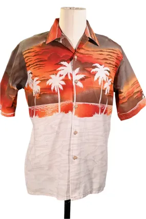 Hobie Vintage 70s Hawaiian Shirt, Silhouette Surfer Woodie Aloha Shirt L