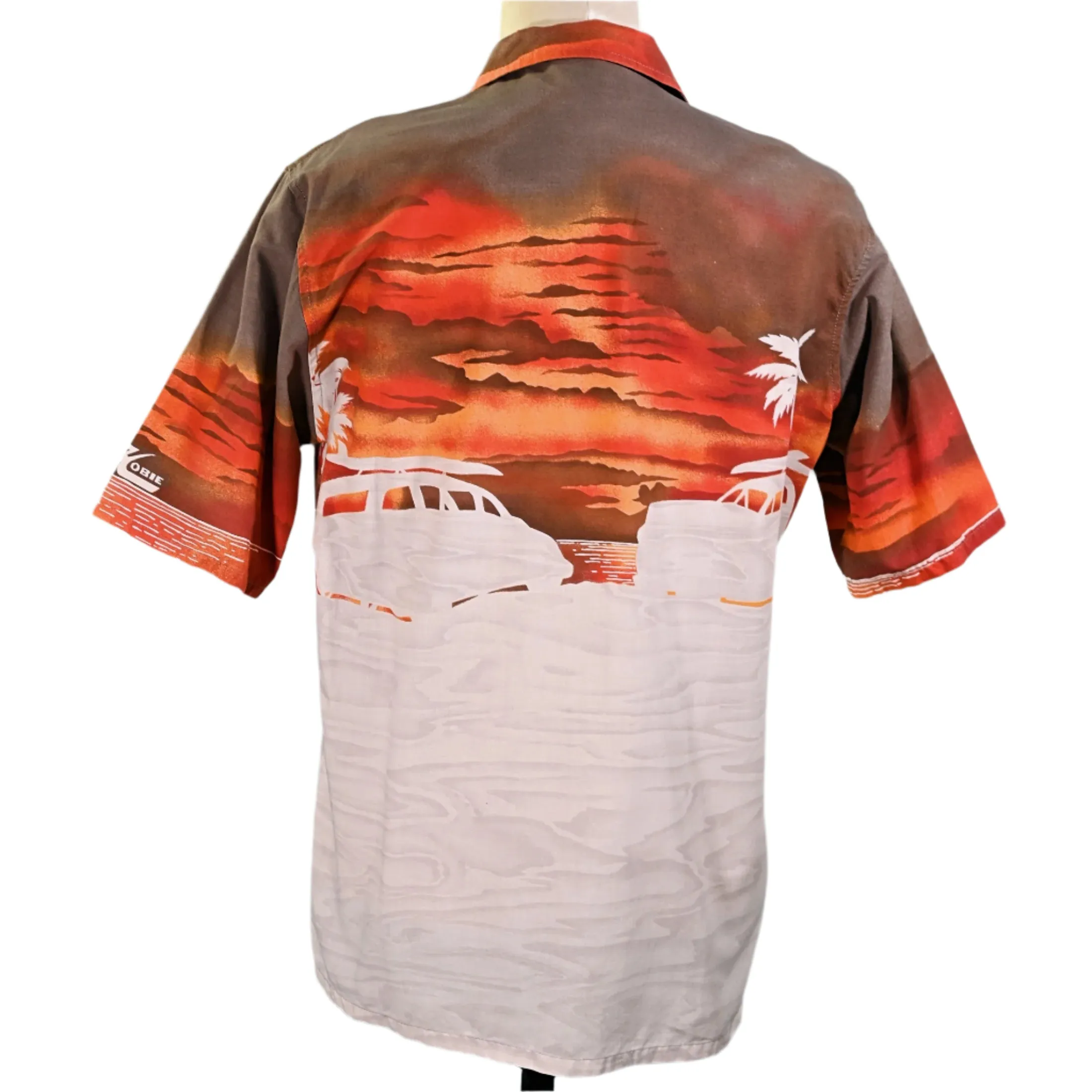 Hobie Vintage 70s Hawaiian Shirt, Silhouette Surfer Woodie Aloha Shirt L