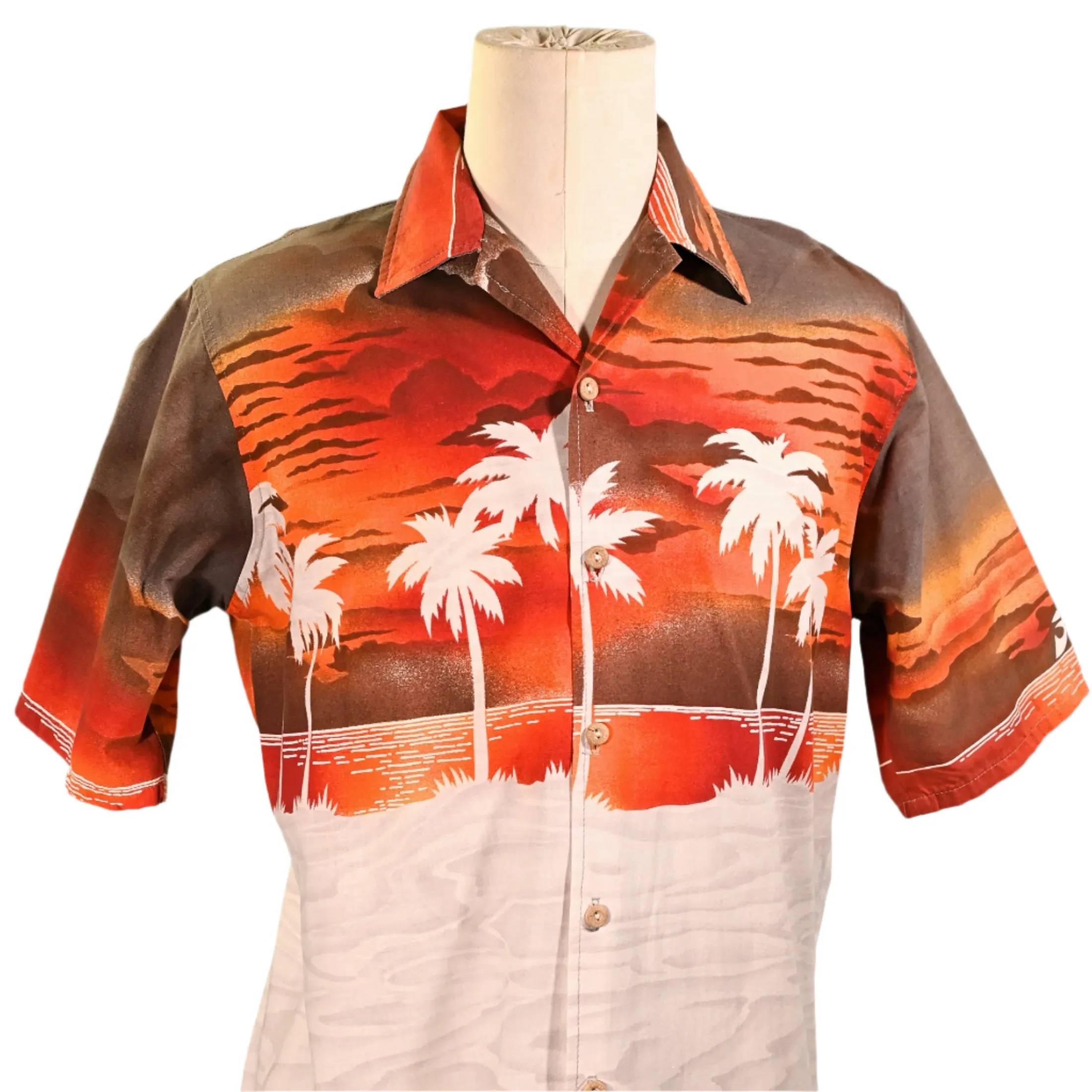 Hobie Vintage 70s Hawaiian Shirt, Silhouette Surfer Woodie Aloha Shirt L