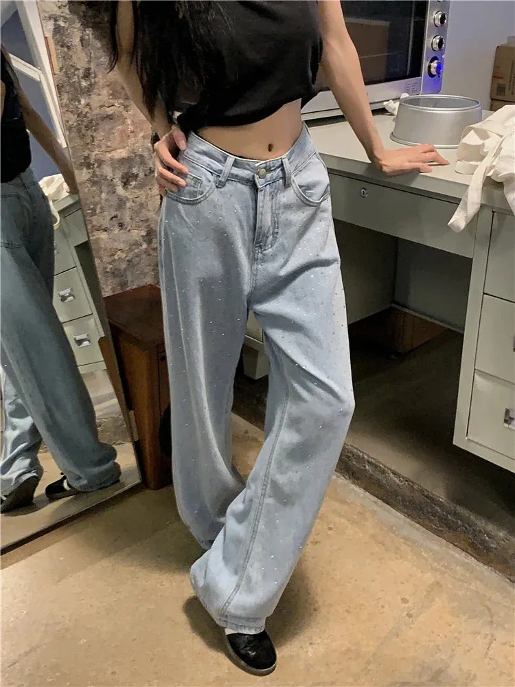Long Retro Hot Diamond Straight Streetwear Jeans
