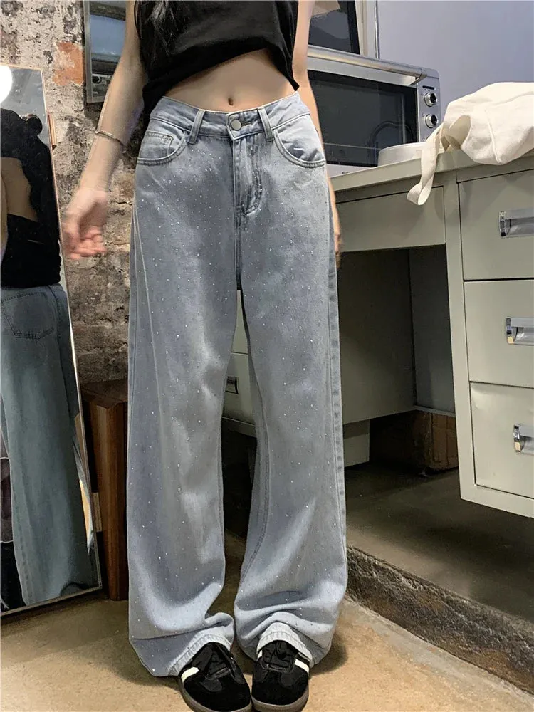 Long Retro Hot Diamond Straight Streetwear Jeans