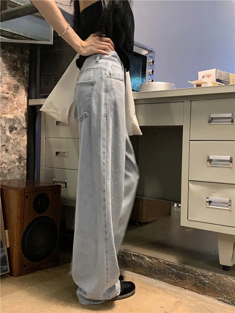 Long Retro Hot Diamond Straight Streetwear Jeans