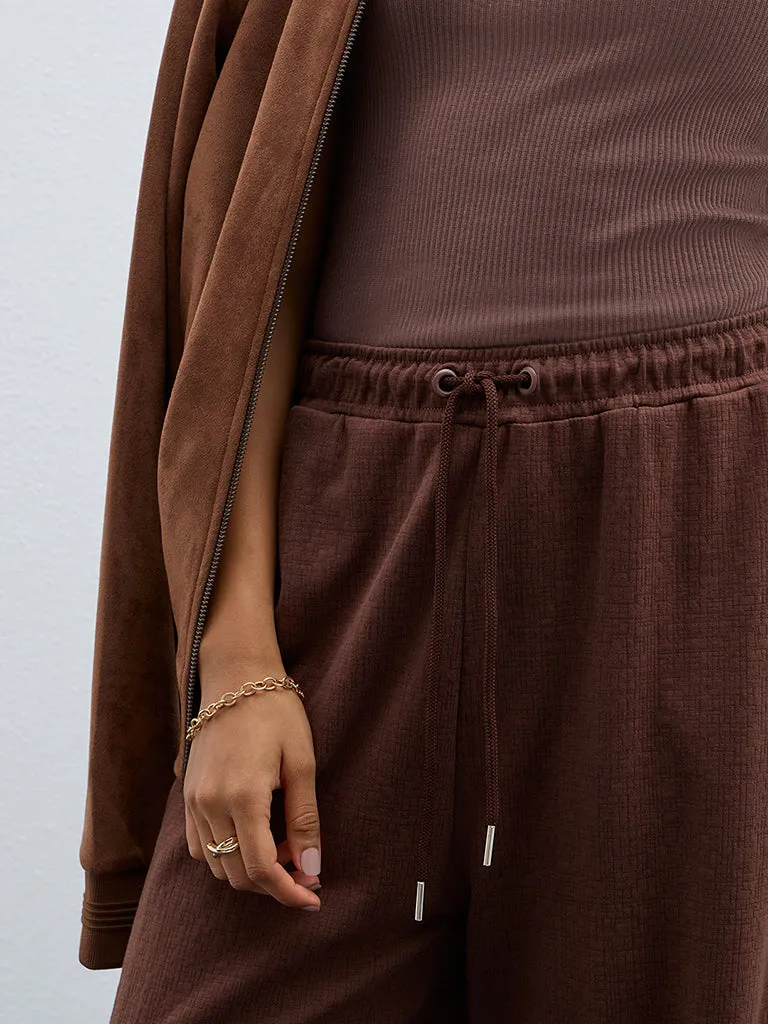 LOV Dark Brown Self-Textured High-Rise Track Pants