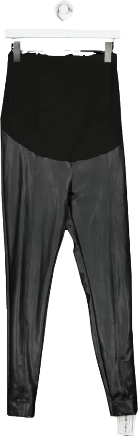M&S Black Maternity Leather Look Over Bump Leggings UK 12