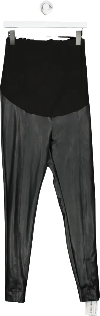 M&S Black Maternity Leather Look Over Bump Leggings UK 12