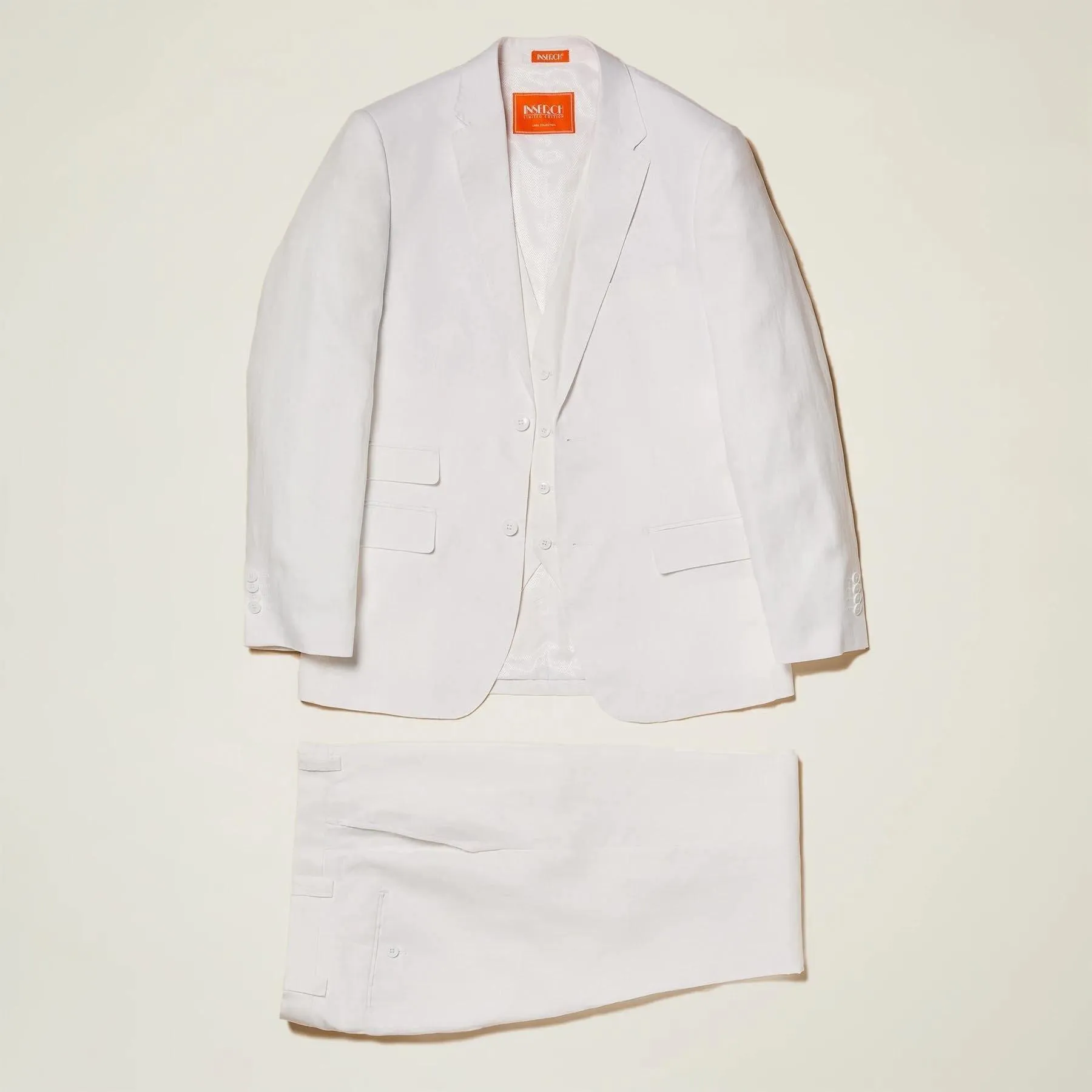 Men's Linen 3 PC Suit color White by inSerch