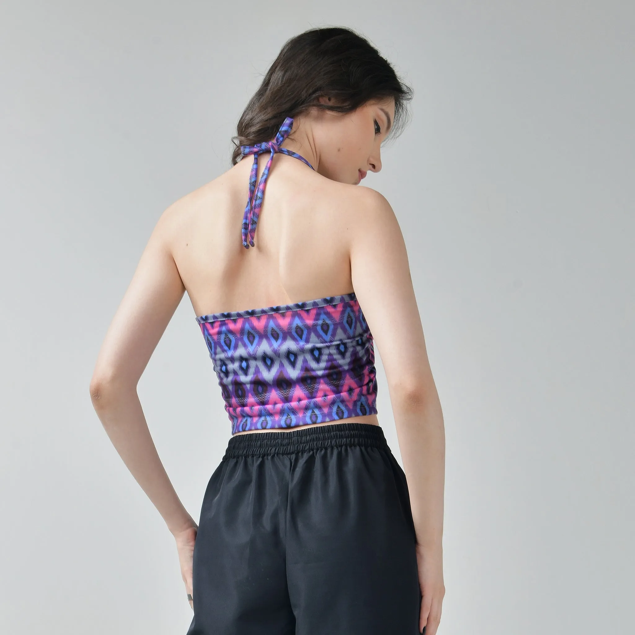 Pink  Halter Top & Black Air Parachute Pants Set