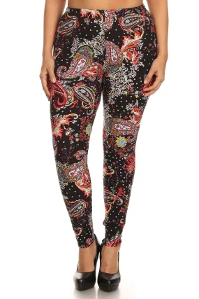 Plus size multi-color paisley Print Full Length Leggings