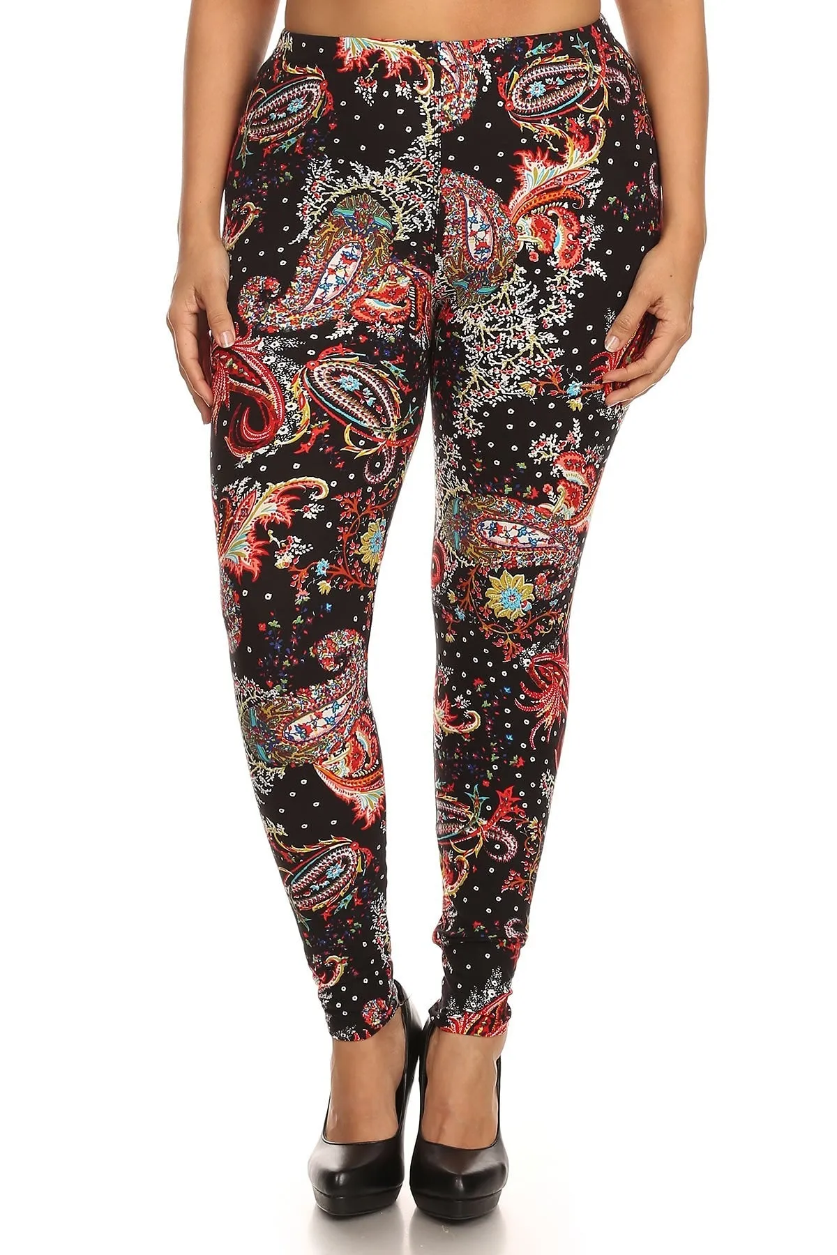 Plus size multi-color paisley Print Full Length Leggings