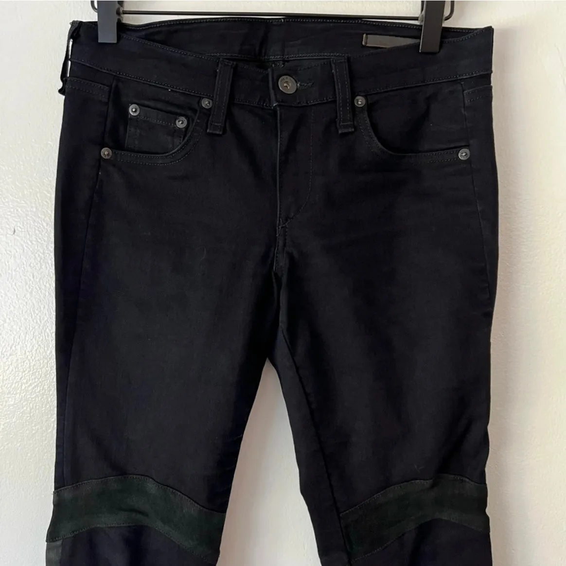 Rag & Bone Moto Style Leather Patch Dark Wash Skinny Jean