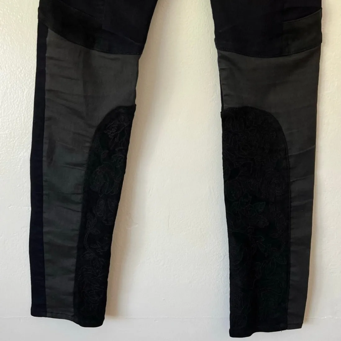 Rag & Bone Moto Style Leather Patch Dark Wash Skinny Jean
