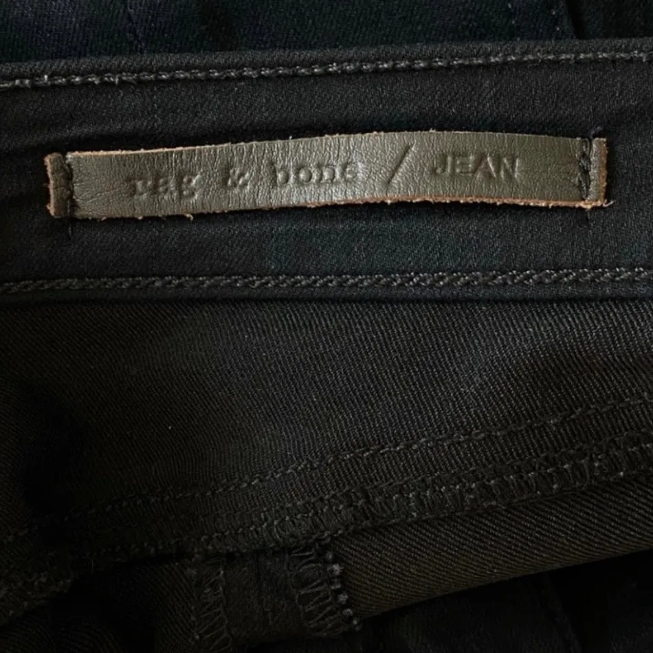 Rag & Bone Moto Style Leather Patch Dark Wash Skinny Jean