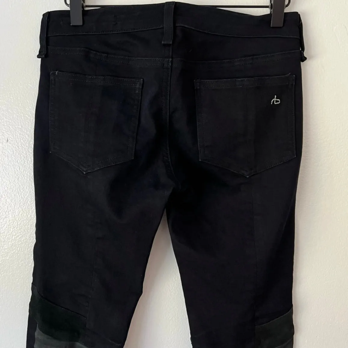 Rag & Bone Moto Style Leather Patch Dark Wash Skinny Jean