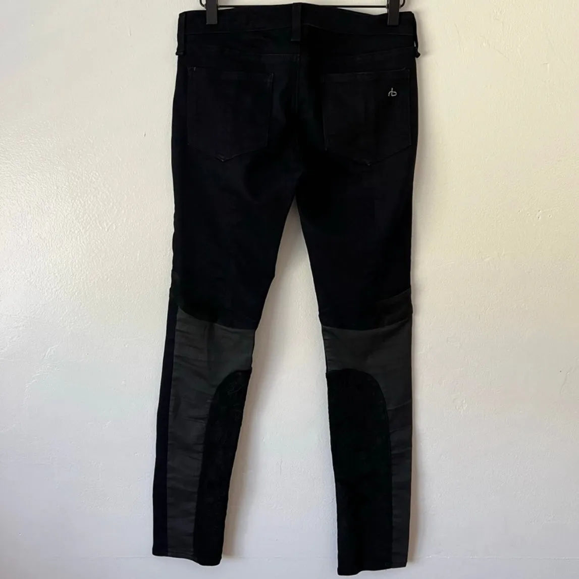 Rag & Bone Moto Style Leather Patch Dark Wash Skinny Jean