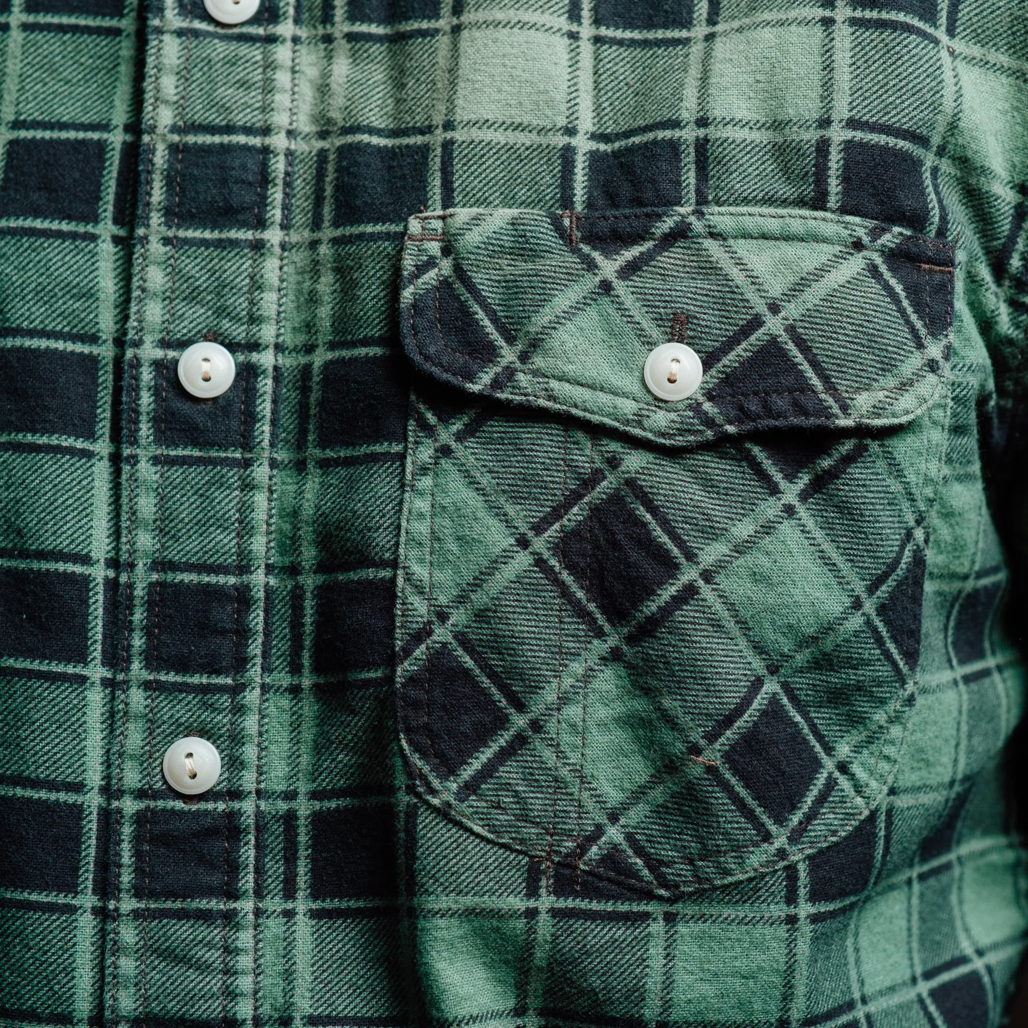 RRL Plaid-Print Chamois Worshirt Green/ Black FINAL SALE