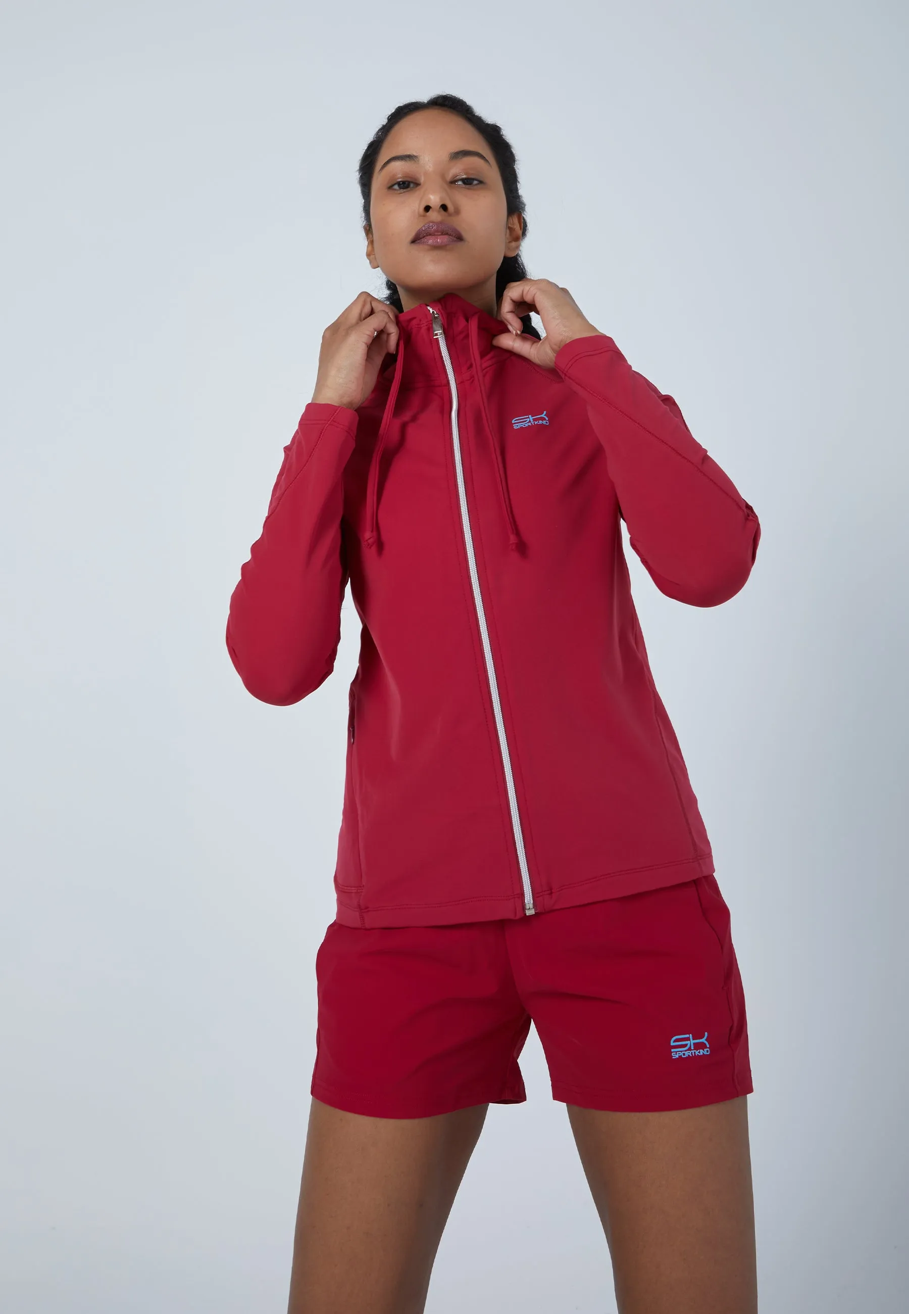 Tennis Hooded Jogger Tracksuit Top, burgundy red