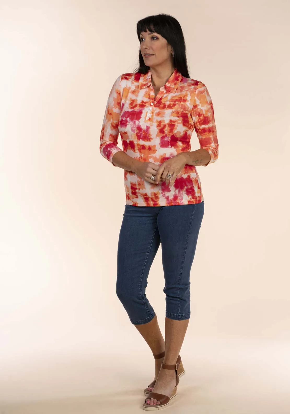 Tiedye Collar Top - Red / Orange