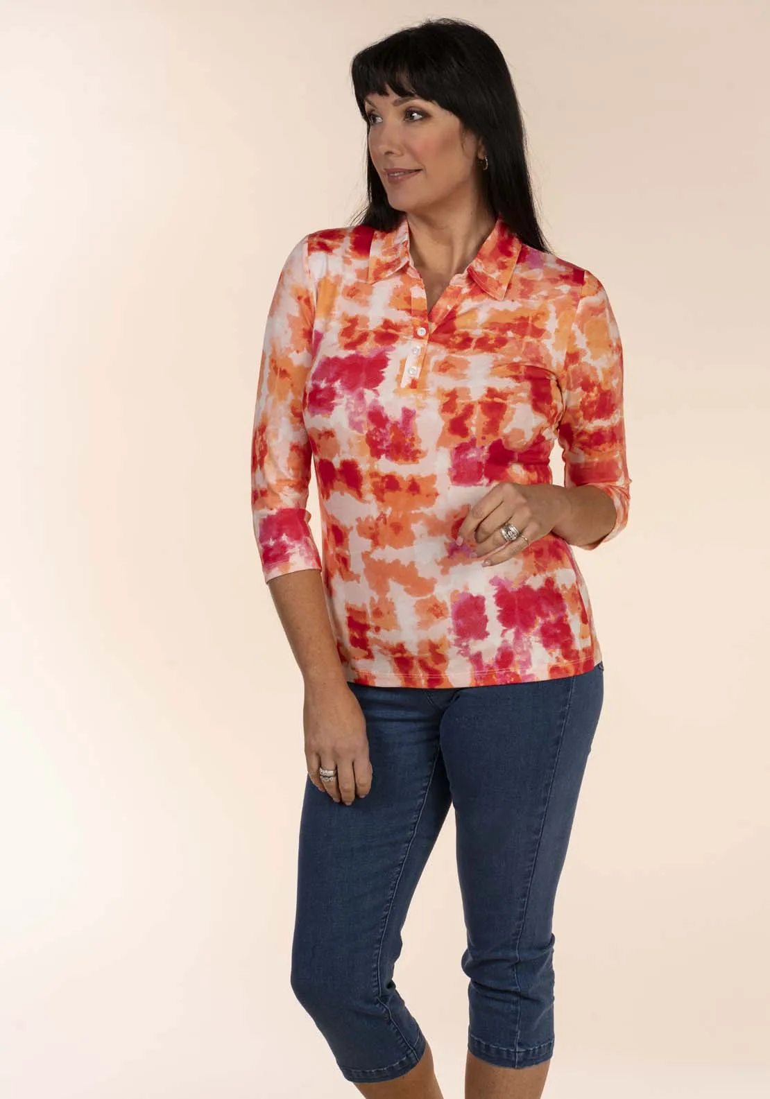 Tiedye Collar Top - Red / Orange